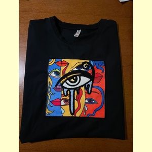 FIFTH LOOP" embroidered Abstract art Tee size XXL